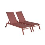 Lot de 2 bains de soleil elsa en aluminium et textil�ne terracotta. transats multi positions avec roulettes ...