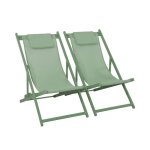 Lot de 2 bains de soleil - gaia vert - transat en aluminium gris anthracite et textilene vert avec coussin ...