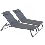 Lot de 2 bains de soleil inclinable avec roues gris - oviala