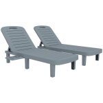 Lot de 2 bain de soleil - outsunny - inclinable - avec plateaux r�tractables - surface effet bois - 62 ...