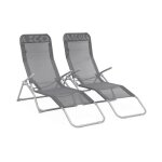 Lot de 2 bains de soleil pliants - levito gris anthracite - transats textilne 2 positions. chaises longues ...