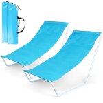Lot de 2 bains de soleil pliantes vilde - structure mtallique blanche tissu polyester bleu sac de transport ...