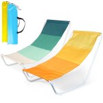 Lot de 2 bains de soleil pliantes vilde - structure m�tallique blanche tissu polyester vert et jaune ...