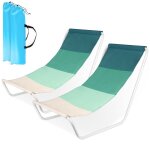 Lot de 2 bains de soleil pliantes vilde - structure m�tallique blanche tissu polyester vert sac de transport ...