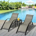 Lot de 2 bains de soleil - singularity - 169x59x66 - m�tal �poxy - textil�ne gris - table verre tremp� ...
