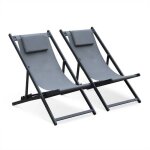 Lot de 2 bains de soleil - sweeek - gaia gris - aluminium - textilene - chiliennes multi - positions Lot de 2 bains de soleil - sweeek - gaia gris - aluminium - textilene - chiliennes multi - positions