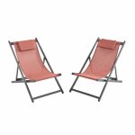 Lot de 2 bains de soleil - gaia terra cotta - transat en aluminium gris anthracite et textilene avec ... Lot de 2 bains de soleil - gaia terra cotta - transat en aluminium gris anthracite et textilene avec ...
