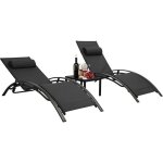Lot de 2 bains de soleil avec table aluminium transats chaises longues de jardindossier r�glable en 5 ...