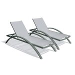 Lot de 2 bains de soleil en toile plastifie grise et aluminium kaki
