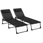 Lot de 2 bain de soleil transat - outsunny - pliable - dossier inclinable multi - positions - acier lacets ...