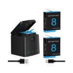 Lot de 2 batteries pour gopro hero 8 7 6 5 black chargeur de batterie et chargeur de stockage usb led ...
