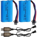 Lot de 2 batteries li - ion 74v 600mah 2s avec connecteur sm - 3p et cble usb ? compatibles rc car de82 ...