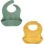 Lot de 2 bavoirs - thermobaby - silicone - vert cactus et jaune miel - etanches et rglables