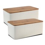 Lot 2 bote de conservationbote  pain avec couvercle en bambou / mtal coloris blanc - longueur 33 ...
