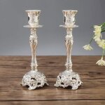 Lot de 2 bougeoirs chandeliers candlabres en mtal argent dcoration bougeoir vintage