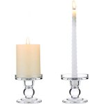 Lot de 2 bougeoirs et supports de pilier en verre support de bougies en cristal de 8 cm de haut pour ...