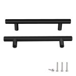 Lot de 2 boutons / poign�es meuble inox noir ? entraxe 160 mm 16 x 2 cm vis incluses