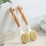 Lot de 2 brosses  vaisselle en bois avec poignes longues pour un nettoyage efficace des casseroles ...
