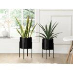 Lot de 2 cache - pots sur pied en mtal - d. 25 x h. 39 et d. 23 x h. 35. 5 - noir mat - edmee