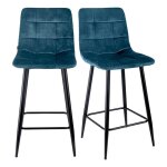 Lot 2 chaises de bar avec assise h. 75 cm en velours bleu - nami 2 meubletmoi