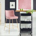 Lot de 2 chaises de bar bellamy velours rose pieds or Lot de 2 chaises de bar bellamy velours rose pieds or