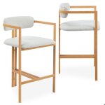 Lot de 2 chaises de bar design galilea mtal effet bois clair et tissu beige