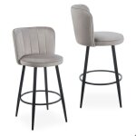 Lot de 2 chaises de bar au dossier incurvé philippa velours taupe grisé Lot de 2 chaises de bar au dossier incurvé philippa velours taupe grisé