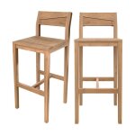 Lot de 2 chaises de bar ext�rieur 74 cm en bois de teck massif - tunga - rendez - vous d�co