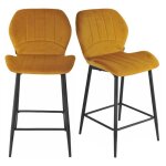 Lot 2 chaises de bar en velours jaune et pieds en métal - emilio 2 meubletmoi Lot 2 chaises de bar en velours jaune et pieds en métal - emilio 2 meubletmoi