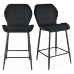 Lot 2 chaises de bar en velours noir et pieds en m�tal - emilio 2 meubletmoi