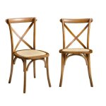 Lot de 2 chaises de bistrot en bois dhva effet noyer. vintage. assise en rotin. empilables
