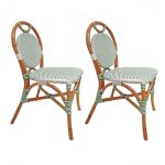 Lot 2 chaises bistrot en rotin naturel cannage vert et blanc - pigalle meubletmoi