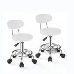 Lot de 2 chaises de bureau - 360c tabourets de bar blancs  dossier bas pivotant et rglable - xjing ...