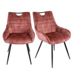 Lot 2 chaises capitonn�es velours rose pieds m�tal noir ? brandy 2 meubletmoi