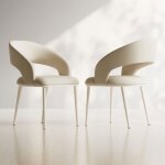 Lot de 2 chaises design modernes en simili cuir beige confort ergonomique dossier arrondi salon salle ...