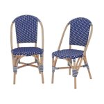 Lot de 2 chaises empilables bistrot en rotin et polyrotin bleu et blanc. l 48 x p 58 x h 90cm