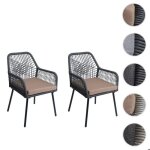 Lot de 2 chaises de jardin hwc - o12 aluminium corde tresse anthracite housse taupe
