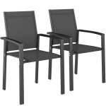 Lot de 2 chaises de jardin - outsunny - empilables - respirant - avec accoudoirs - en aluminium et textil�ne ...