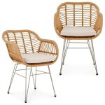 Lot de 2 chaises de jardin paramo imitation rotin brun et beige fauteuil dext�rieur pour terrasse ou ...