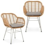 Lot de 2 chaises de jardin paramo imitation rotin brun et gris fauteuil dext�rieur pour terrasse ou balcon ...