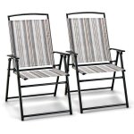 Lot de 2 chaises de jardin pliantes giantex - avec accoudoirs - en tissu respirant teslin - structure ...