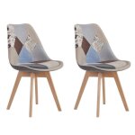 Lot de 2 chaises - lin - pieds en hêtre massif - chaises rembourrées design vintage patchwork multicolore(marr ... Lot de 2 chaises - lin - pieds en hêtre massif - chaises rembourrées design vintage patchwork multicolore(marr ...