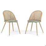 Chaises - lina - lot de 2 - design vintage - dossier en rotin - assise en velours rembourre