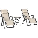 Lot de 2 chaise longue pliable et inclinable avec table dappoint - outsunny - porte - gobelets et appuie ...