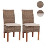 Lot de 2 chaises m44 salle � manger rotin kubu / bois 47x52x97cm ~ avec coussins