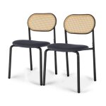 Lot de 2 chaises en osier noir coussin confortable dossier ergonomique pieds mtalliques design lgant ...