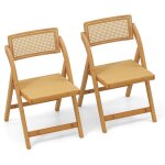 Lot de 2 chaises pliantes en bambou - costway - dossiers rotatifs � 360� en rotin pe et pp - si�ge 44 ...