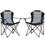Lot de 2 chaise pliante camping - outsunny - si�ge rembourr�e � dossier haut avec porte - gobelet - charge ...