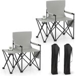 Lot de 2 chaises pliantes de jardin ext�rieur costway avec table lat�rale poches de rangement porte - ...