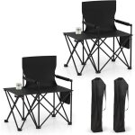 Lot de 2 chaises pliantes de jardin ext�rieur costway avec table lat�rale poches de rangement porte - ...